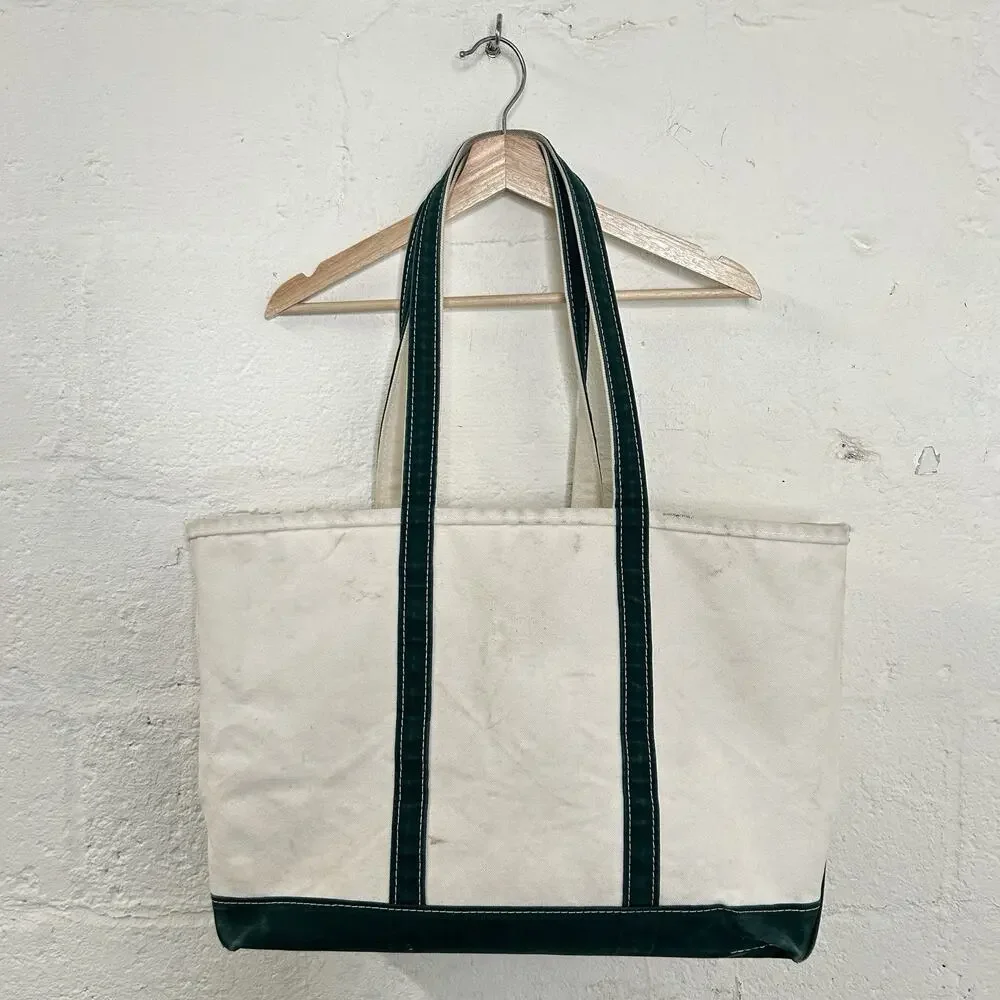 Vintage L.L. Bean Canvas Boat & Tote Bag Large “Green White”